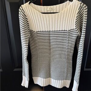 Old Navy Crew Neck Sweater - Cream and Gray Stripes